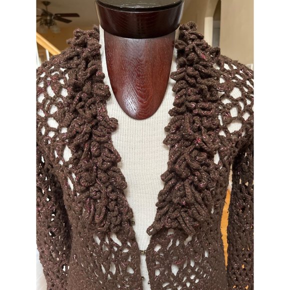 Telluride Clothing Co. Brown Open Knit Sweater Cardigan Long Sleeved Size L - Picture 4 of 5